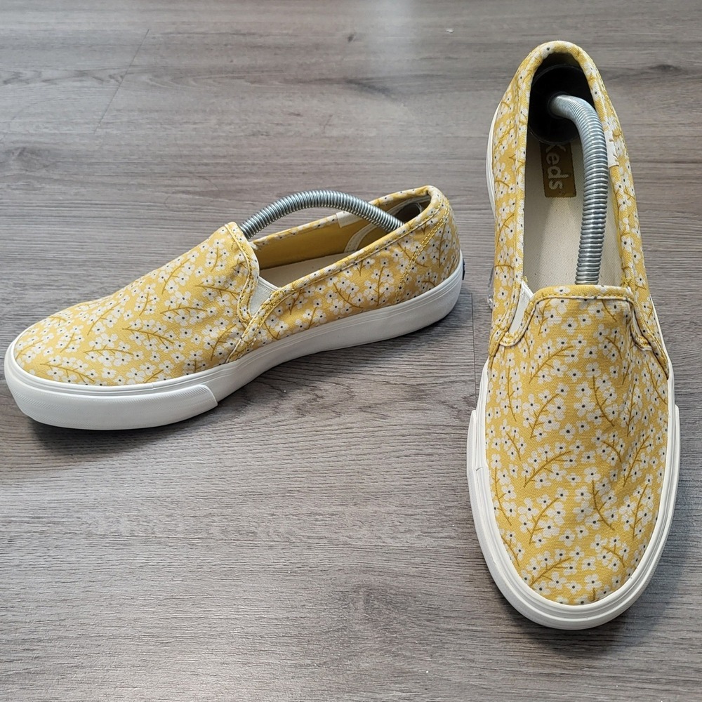 Keds Double Decker Yellow Floral Canvas Slip On Sneakers Softerra Womens 9